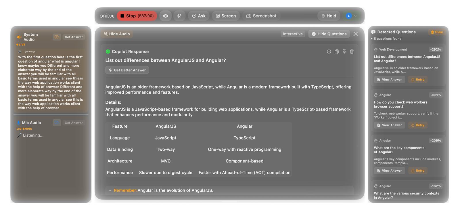 Question Detection Panel